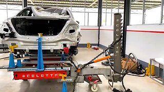 Mercedes-Benz E Class rear accident repair on Celette Sevenne bench with dedicated fixtures