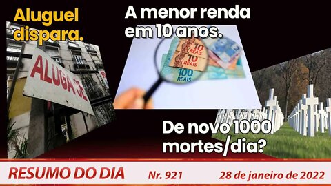 Aluguel dispara. A menor renda em 10 anos. De novo 1000 mortes/dia? - Resumo do Dia Nº921 - 28/01/22