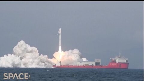 China's smart dragon-3 launches 9 setellites from sea platform , rocket shads tiles