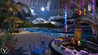 Beach Bar Cafe | Night Ambience | Ocean Waves & Tropical Nature Sounds