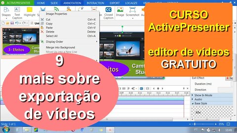 Curso ActivePresenter. Outras informações sobre exportação de vídeos. Aula 9