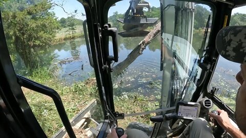 Clearing overgrown pond dams-Devouring trees & 10' brush-Construction attachments 42"brush cutter
