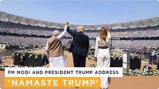 President Trump addresses massive crowd in India with PM Modi