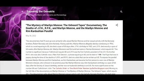 Marilyn Monore Documentary, Kennedy Curse, Saturn, and The Jesuit Order (Part 2) #gematria #kabbalah