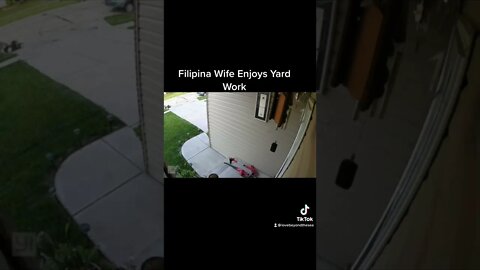 Filipina Wife Enjoys Yard Work-Sing While You Work