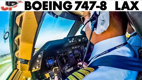 Piloting BOEING 747-8 out of LAX | Cockpit Views