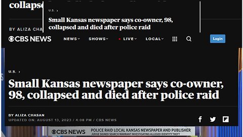 Small Kansas newspaper says co-owner, 98, collapsed and died after police raid