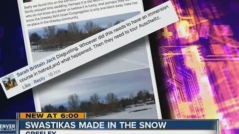 Swastikas carved in snow in Greeley