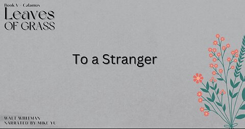 Leaves of Grass - Book 5 - To a Stranger - Walt Whitman