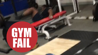 Man's embarrassment as unfortunate gym tumble is captured on camera during failed deadlift