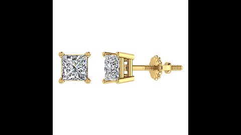 Diamond Earrings for women-girls Princess Cut studs 14K Gold Gift Box Authenticity Cards