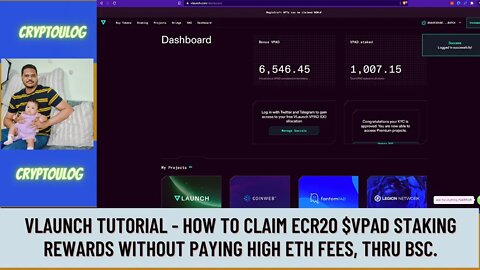 Vlaunch Tutorial - How To Claim ECR20 $VPAD Staking Rewards Without Paying High ETH Fees, Thru BSC.