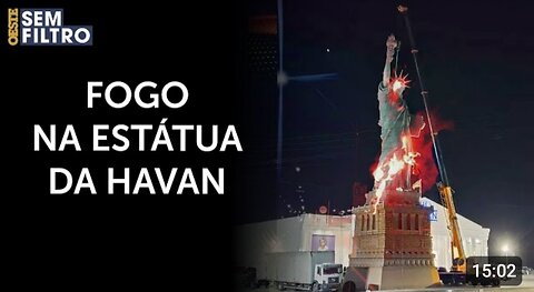 Criminosos incendeiam Estátua da Liberdade da Havan; Hang oferece recompensa | #osf