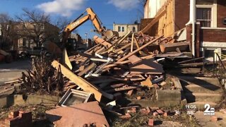 Wind topples vacant home on East 28th Street