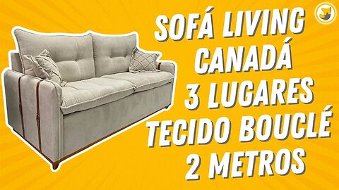 Sofá Living Canadá 3 Lugares com Almofadas Soltas Tecido Bouclé 200cm União