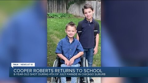 Cooper Roberts, 8-year-old paralyzed in Highland Park mass shooting, returns to school
