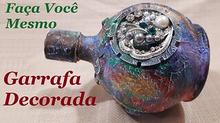 GARRAFA DECORADA ART MIXED MEDIA BOTTLE - RECICLANDO GARRAFAS DE VIDRO - @lucibuzo ​