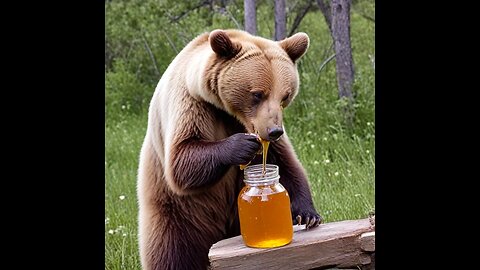 AI art: bear eating a jarful of honey