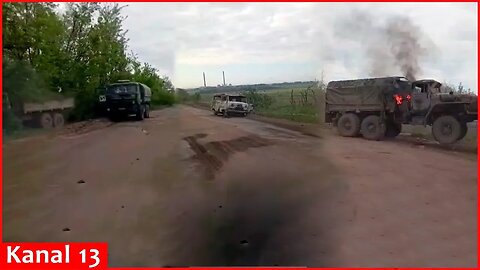 Ural and UAZ vehicles that came to help Russians were ambushed on road in Donetsk
