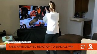 Bengals fan celebrates AFC championship win late after pausing game in frustration