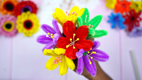 Pipe Cleaner Crafts | DIY Chenille Wire Flower Making For Home Decoration | Easy Paper Crafts