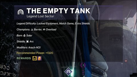 Destiny 2 Legend Lost Sector: The Empty Tank on the Tangled Shore 12-4-21