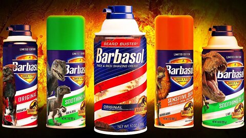 Jurassic World Dominion Barbasol Shaving Cream Cans Now Available!