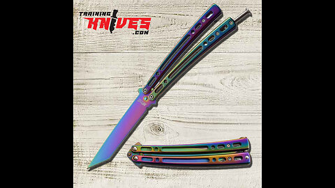 MTechUSA Rainbow Tinite Spring Loaded Tanto Balisong Butterfly Trainer MT-1167RB