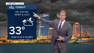 Stray rain/snow shower possible for windy and cold Monday night