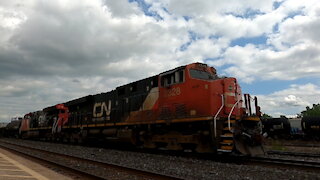 CN 2328 & CN 3196 Engine Manifest Train Westbound In Ontario TRACK SIDE