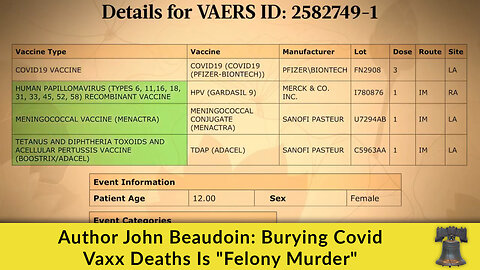 Author John Beaudoin: Burying Covid Vaxx Deaths Is "Felony Murder"