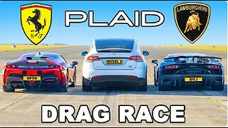 Tesla Model X PLAID v Ferrari SF90 v Lambo SVJ: DRAG RACE