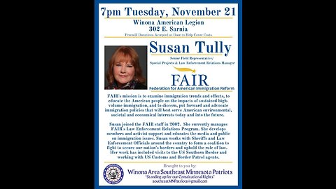 Susan Tully - FAIR Federation for American Immigration Reform - Winona, MN - November 21, 2023