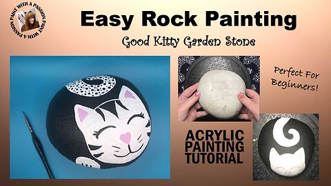 Easy Rock Painting Sleeping Kitty Cat Garden Stone Tutorial
