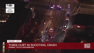 Three hurt in shooting, crash in south Phoenix