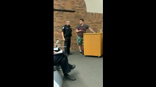 Man arrested for complaining to his city council about the local PD employing domestic abusers.