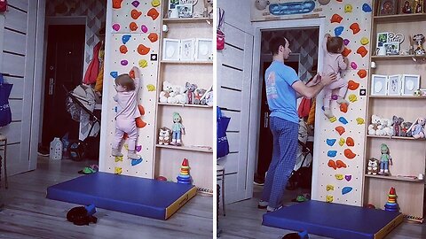 Dad installs homemade climbing wall for his daughter