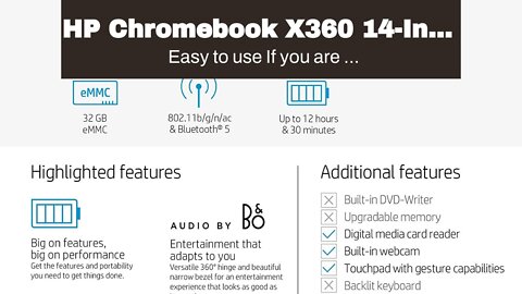 HP Chromebook X360 14-Inch HD Touchscreen Laptop, Intel Celeron N4000, 4 GB RAM, 32 GB eMMC, Ch...