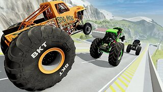 Monster Truck stunts, jumps, crashes, crushing cars - BeamNG Drive Game