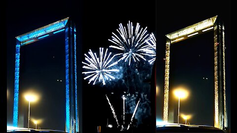 Fire Work At World Largest Frame "DubaiFrame" New Year 2021