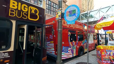 Explore the Convention Center Area of Philadelphia with Reading Terminal Market in the Background 4k