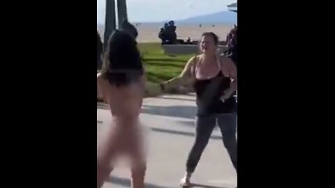 Naked Woman Fights Woman With A Club At Venice Beach