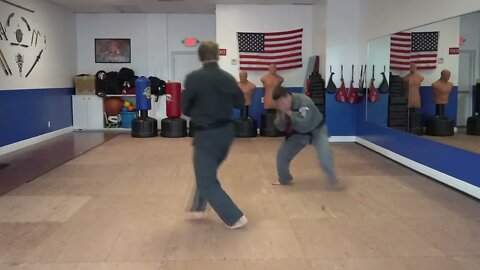 An example of the American Kenpo technique Hooking Wings