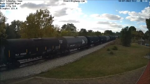 IAIS 513 Rock Island Leading EB Manifest with 2 Passenger Cars on end at West Liberty, IA on 10-7-22