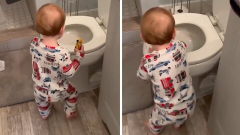 Toddler loves doing sketchy things when mom's not around