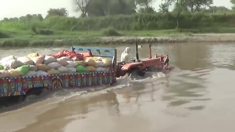 Wow Tractor Driving in river _ New Holland tractor and loaded Trolley crossing river