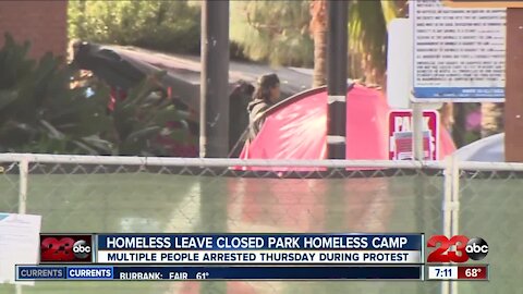 Homeless leave closed park homeless camp, multiple people arrested during protest