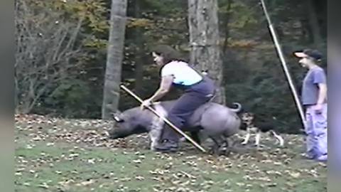 "Ultimate WIN: Mother and Daughter Riding a Pig"