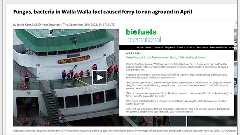 Seattle: Fungus, bacteria in Walla Walla Biofuel caused ferry to run aground in April