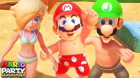 Mario Party Superstars - SwimWear Rosalina vs Mario vs Luigi vs Wario - Beach Party